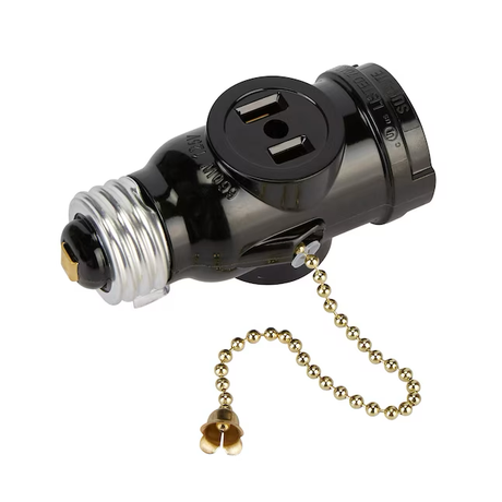 Project Source 660-Watt Black Medium Light Socket Adapter with Pull Chain