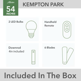 Hunter Kempton Park 54-Zoll-Innendeckenventilator aus Edelbronze mit Licht und Fernbedienung (6 Flügel)