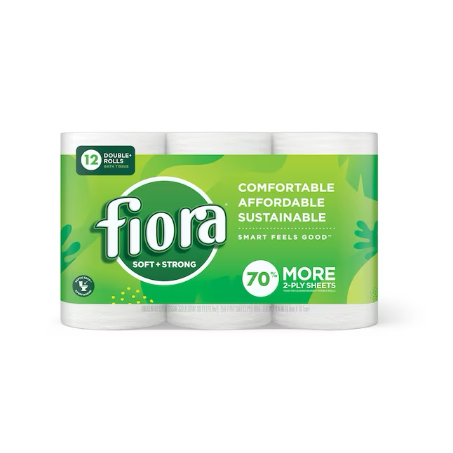 FIORA Soft and Strong 2-Ply Toilet Paper, 12 Rolls, 250 Sheets per Roll, 349.1 Sq. Feet, Safe for Septic Tanks