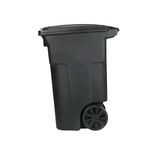 Toter Bote de basura con ruedas de plástico negro de 64 galones con tapa para exteriores