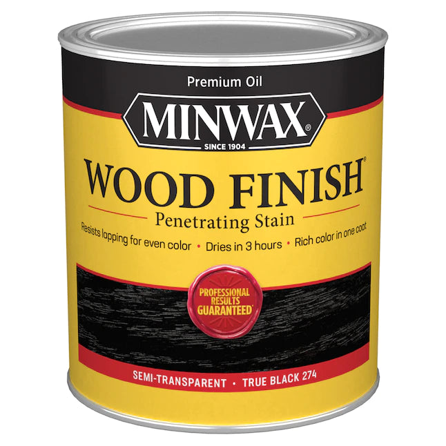Tinte interior semitransparente negro verdadero a base de aceite para acabado de madera Minwax (1 cuarto de galón)
