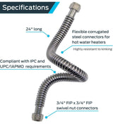 HoldRite QuickFlex 3/4 Inch FIP x 3/4 Inch FIP x 24 Inch Water Heater Connector