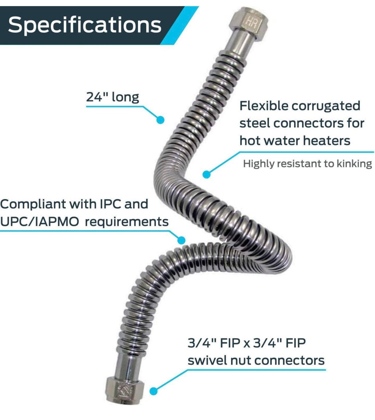 Conector de calentador de agua HoldRite QuickFlex de 3/4 pulgadas FIP x 3/4 pulgadas FIP x 24 pulgadas
