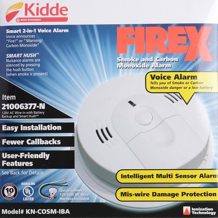 Alarma de humo y monóxido de carbono combinada con batería de respaldo Kidde con advertencia de voz