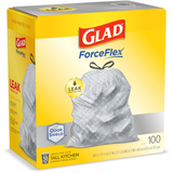 Glad ForceFlex 100 bolsas de basura de plástico gris con cordón para cocina, 13 galones