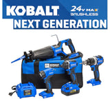 Kobalt Kit combinado de herramientas eléctricas sin escobillas de 4 herramientas de 24 voltios máx. con estuche blando (1 batería de iones de litio incluida y cargador incluido)