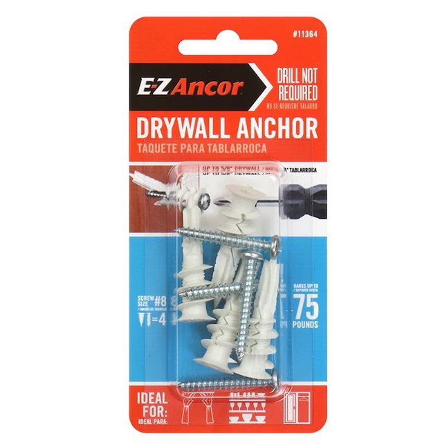 E-Z Ancor 75-lb 1/2-in x 1-1/4-in Multi-Purpose Anchors with Screws Included (4-Pack)