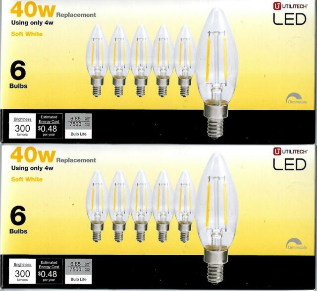 Paquete de 6 bombillas LED Utilitech B10C de repuesto de 40 W