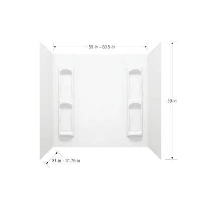 Mansfield Fulton 5-teiliges, weißes, schlagfestes Polystyrol-Rückwandpaneel für die Badewanne, 60,5 Zoll L x 31,75 Zoll B x 59 Zoll H