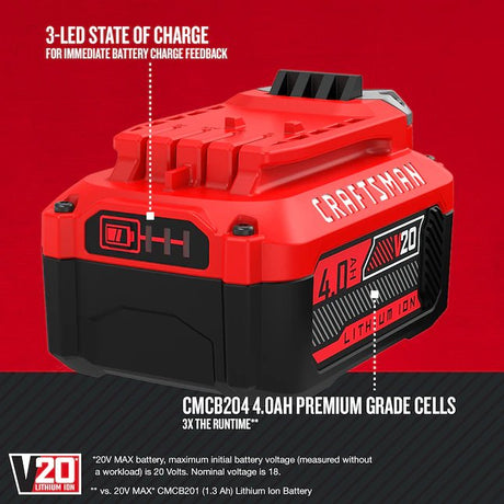CRAFTSMAN V20 4 Amp-Hour; Lithium Power Tool Battery Kit (Charger Included)