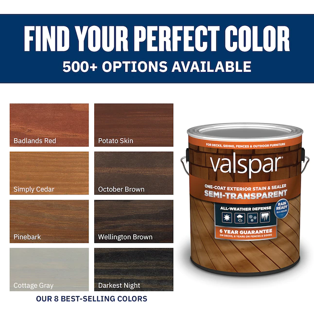 Valspar® Pre-tinted Redwood Naturaltone Tinte y sellador para madera exterior semitransparente (1 galón)