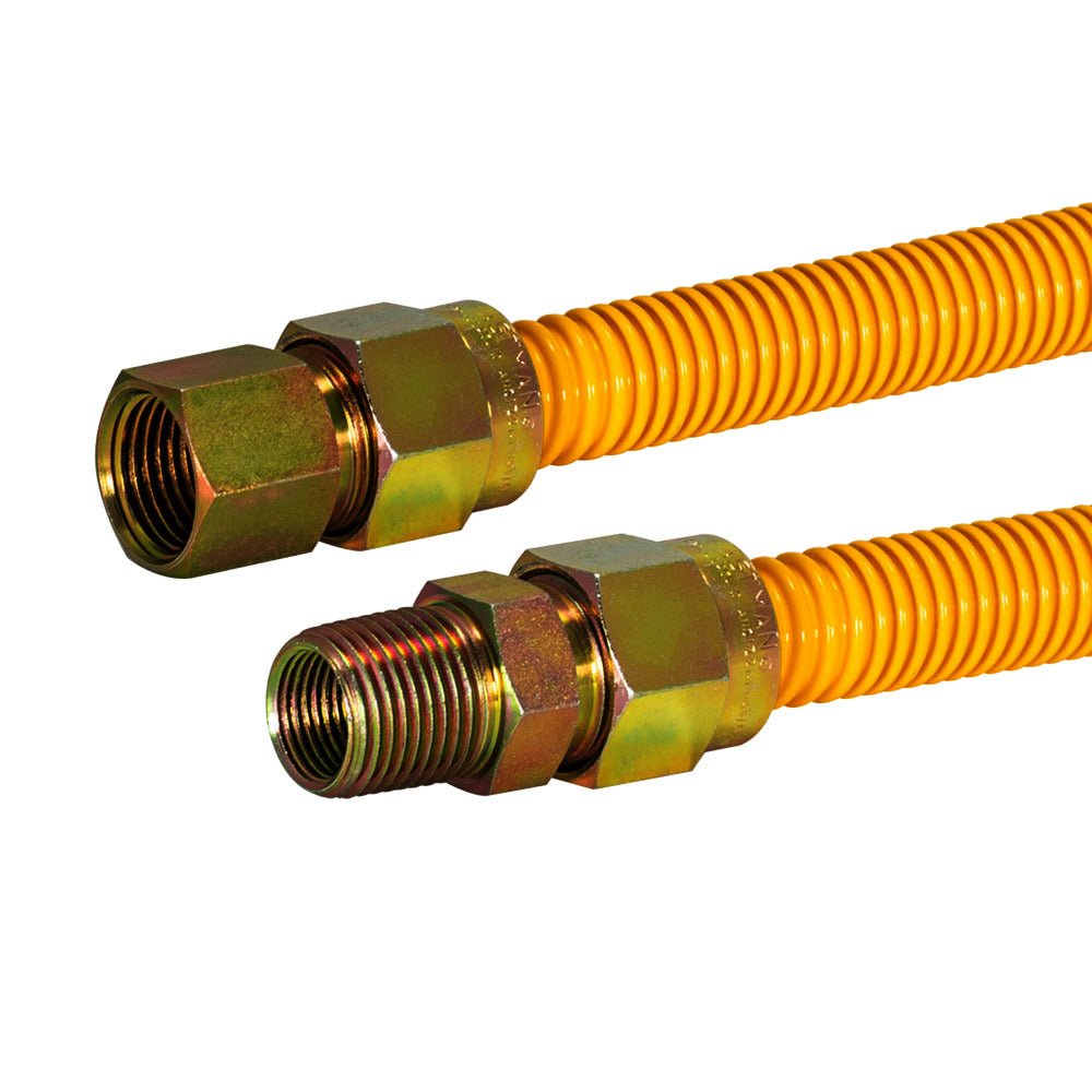 Conector de gas de acero inoxidable con revestimiento de epoxi amarillo Eastman de 5/8 ″ OD (72 "de largo)