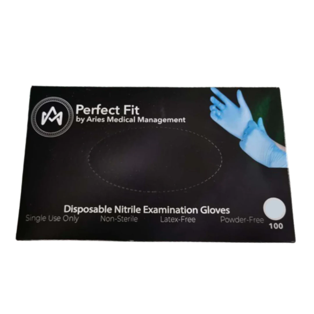 Perfect Fit Blue Disposable Latex & Powder-Free Nitrile Gloves - Medium