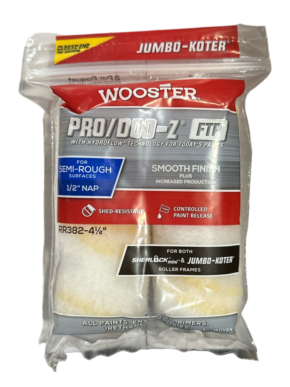 Wooster 4-1/2" x 1/2" NAP Jumbo-Koter Pro/Doo-Z Rodillo tejido de alta densidad (paquete de 2)