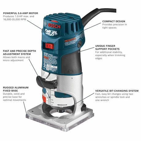 Bosch 1/4-in-Amp 1-HP Variable Speed Fixed Corded Router (Tool Only)