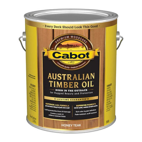 Cabot Australian Timber Oil Australisches Holzöl, vorgetönter Honig-Teak-transparenter Holzbeize und Versiegelung für den Außenbereich (1 Gallone)
