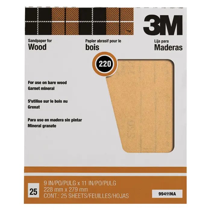 3M 220 Grit Garnet Sanding Sheet - 25-Pack
