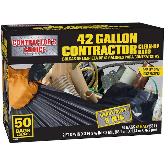 Contractor's Choice Contractor 50er-Pack 42-Gallonen-Müllbeutel aus schwarzem Kunststoff mit Klappe für den Außenbereich