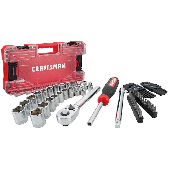 CRAFTSMAN  63-Piece Standard (SAE) and Metric Combination Chrome Mechanics Tool Set (3/8-in) with Hard Case
