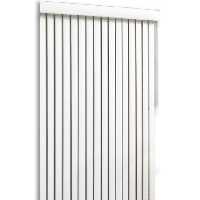 Project Source Room oscurecimiento vertical 3.5 pulgadas de ancho de listón 66 pulgadas x 84 pulgadas de vinilo blanco inalámbrico para oscurecer la habitación persianas verticales