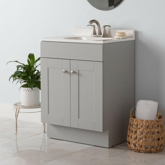 Project Source 24-in Gray Single Sink Bathroom Vanity with White Cultured Marble Top