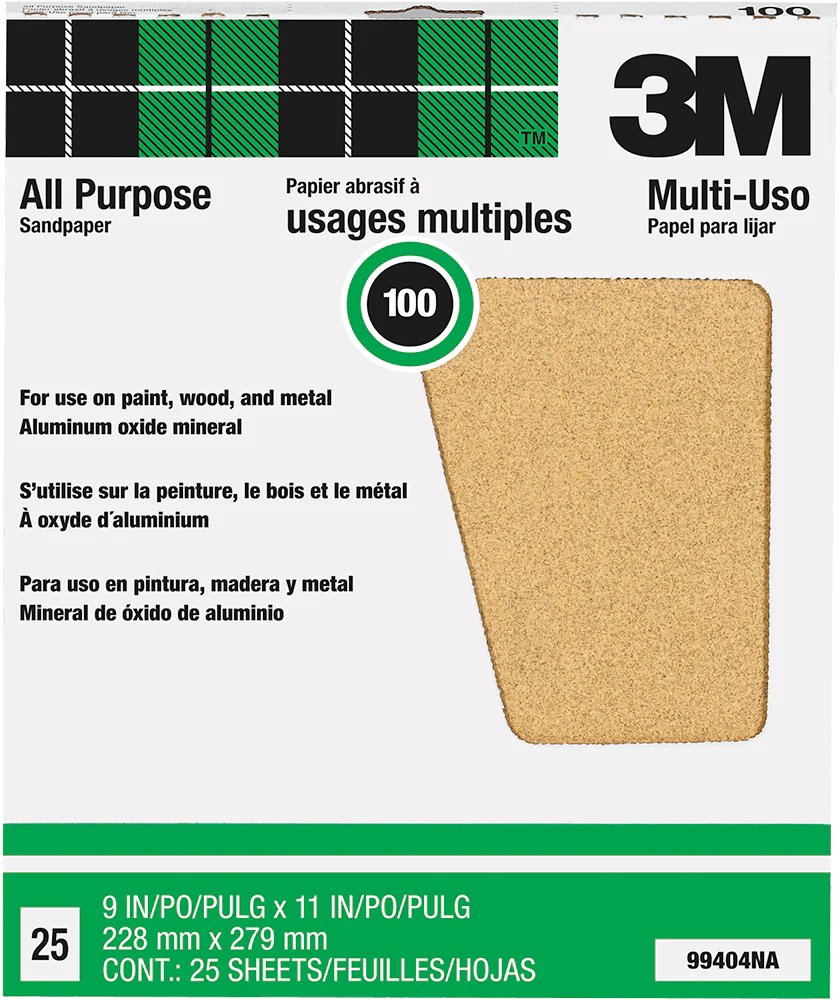 3M 9" x 11" All Purpose 100-Grit Sandpaper - 25Pk