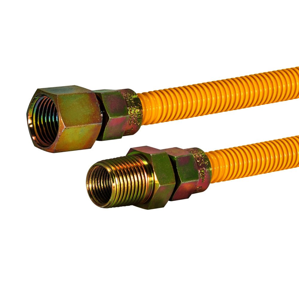 Conector de gas de acero inoxidable con revestimiento de epoxi amarillo Eastman de 1/2 ″ OD (longitud de 12 ")