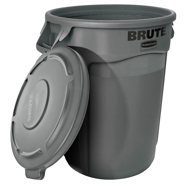 Rubbermaid Commercial Products BRUTE 32-Gallonen grauer Kunststoff-Mülleimer mit Deckel