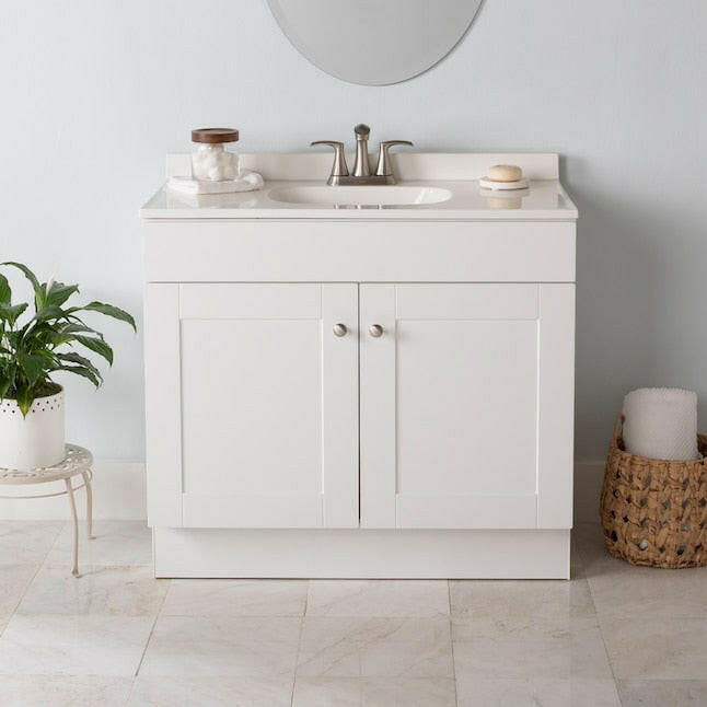 Project Source 36-in White Single Sink Bathroom Vanity with White Cultured Marble Top