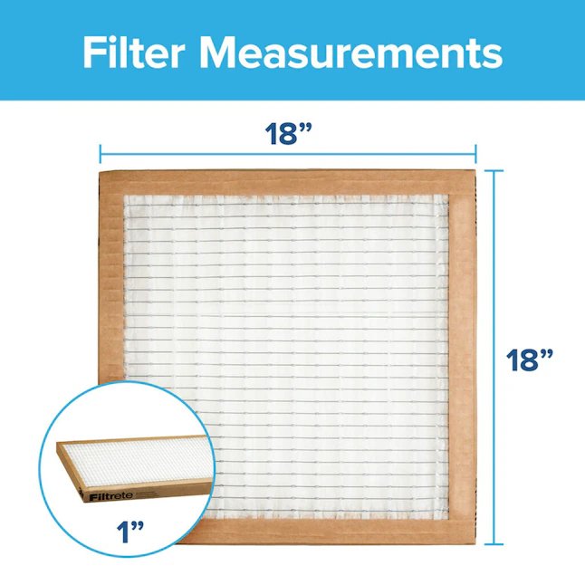 Filtrete Filtro de aire plisado básico MERV de 18 pulgadas de ancho x 18 pulgadas de largo x 1 pulgada 5 (paquete de 3)
