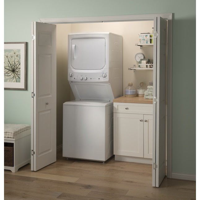 GE Electric Stacked Laundry Center mit 3,8-cu-ft-Waschmaschine und 5,9-cu-ft-Trockner
