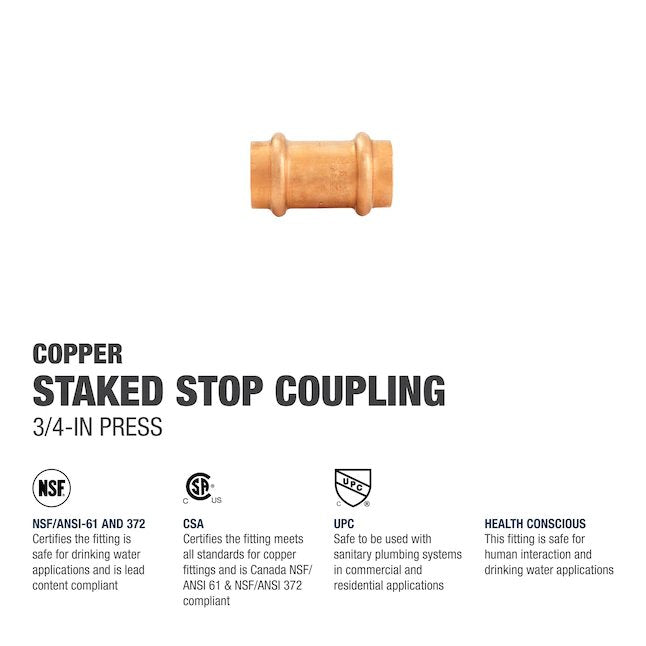 3/4 in. x 3/4 in. Copper Press x Press Pressure Coupling with Stop