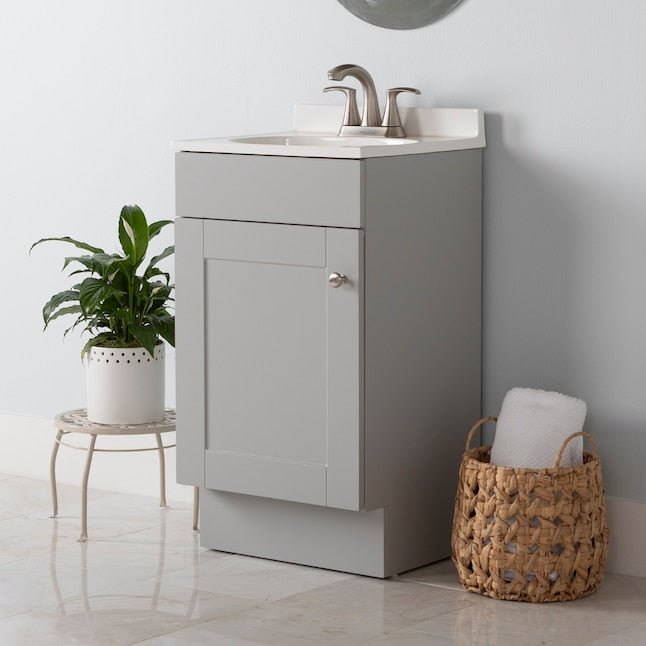 Project Source 18-Zoll-Badezimmer-Waschtisch in Grau mit Einzelwaschbecken und kultivierter Marmorplatte