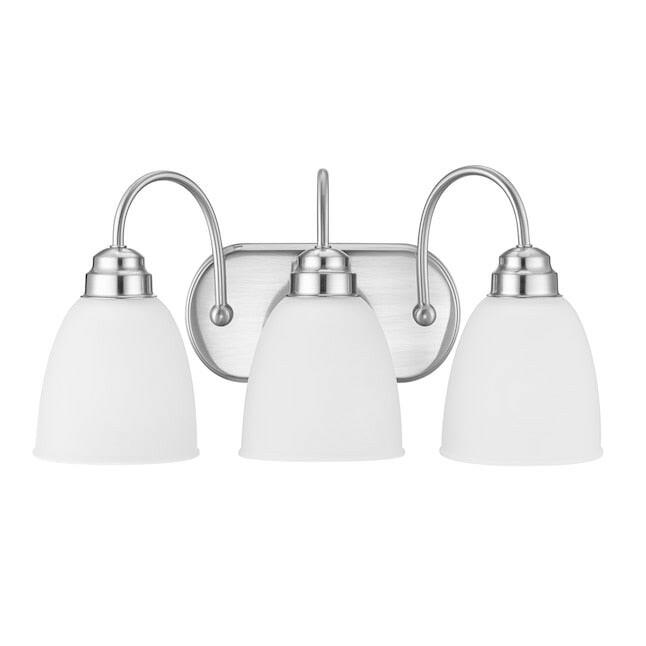 Project Source Wynfield Lámpara de tocador tradicional de níquel cepillado de 3 luces de 18.86 pulgadas