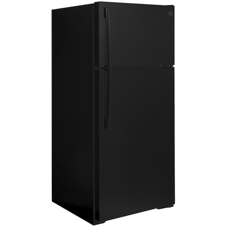 Refrigerador con estante de alambre GE de 16.6 pies cúbicos con congelador superior (negro)