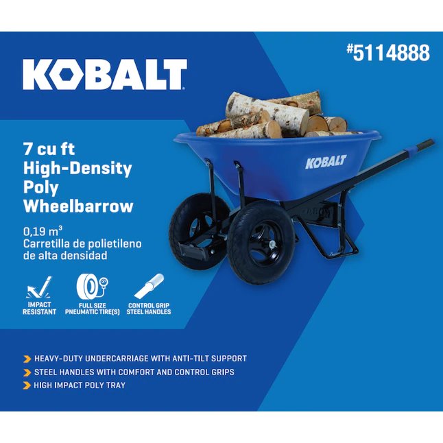Kobalt 7-cu ft High-density Poly Wheelbarrow