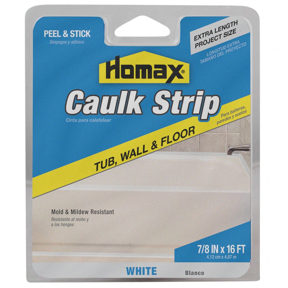 Homax Tub, Wall & Floor, White Caulk Strip - 7/8" x 16Ft