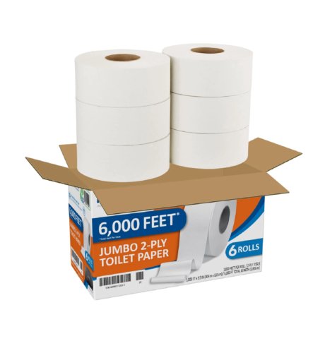 Marathon Jumbo Roll 2-lagiges Toilettenpapier, septisch sicher (1000 Fuß/Rolle, 6 Rollen/Karton)