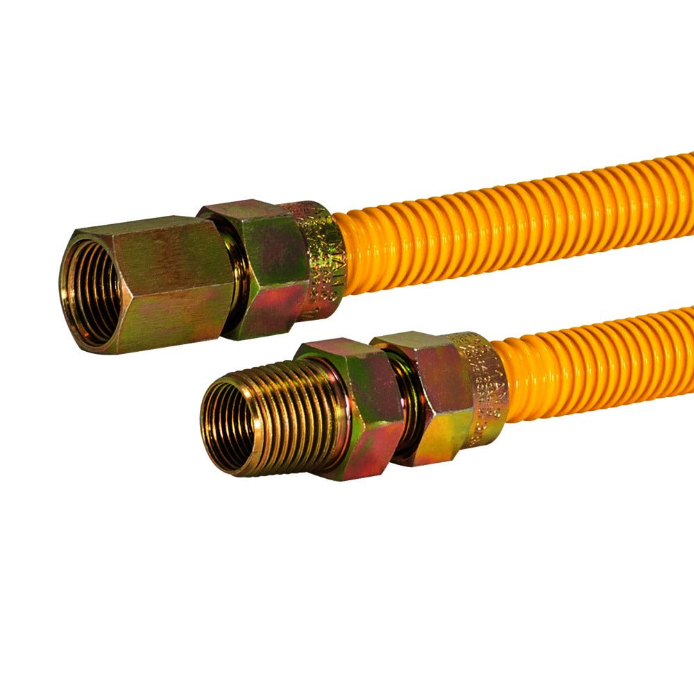 Conector de gas de acero inoxidable con revestimiento de epoxi amarillo Eastman de 3/8 ″ OD (12 "de longitud)