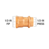 Prensa de cobre de 1/2 pulg. x 1/2 pulg. x adaptador hembra de presión FPT