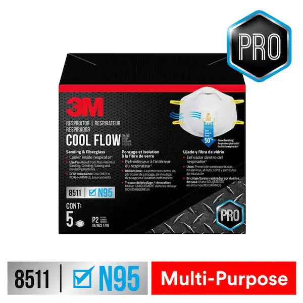 3M N95 Schleif- und Glasfaser-Einweg-Atemschutzmaske mit Cool-Flow-Ventil (5er-Pack)