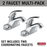 Delta Foundations 2er-Pack verchromter 1-Griff-4-Zoll-Centerset WaterSense Mid-Arc-Badezimmer-Waschtischarmatur mit Abfluss