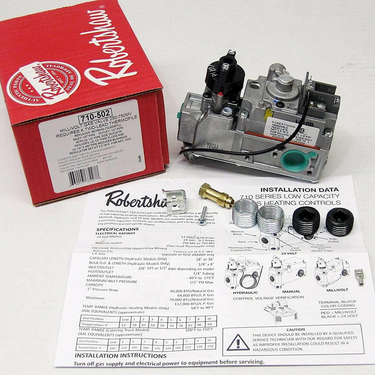 Robertshaw 710 Series RV Heating Valve Robertshaw 710-502 Gas Valve - Standard Opening 70,000 BTUH For RV Heating RV Gas Valve 70K BTUH Compact Heating Valve