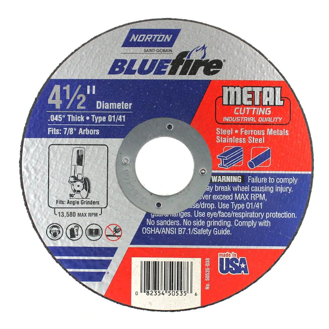 Disco de corte abrasivo de 4,5 pulgadas Norton Bluefire Bonded Abrasive