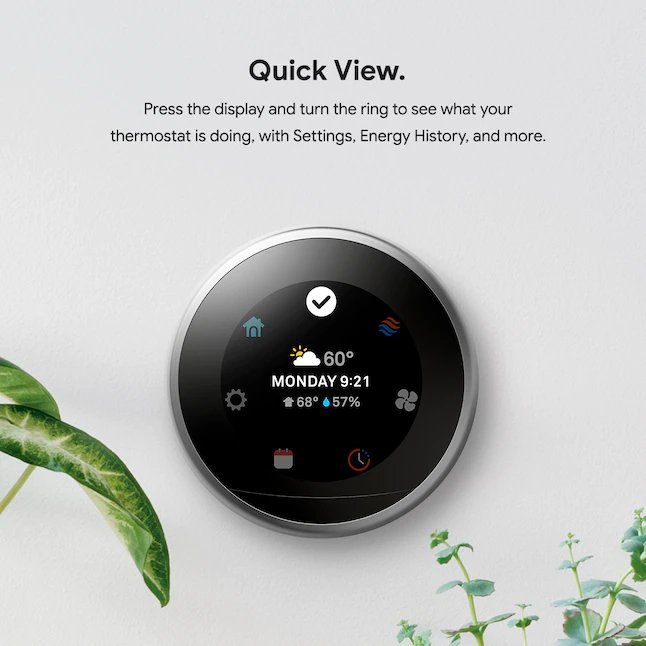 Termostato inteligente Google Nest Learning con compatibilidad Wi-Fi (3.ª generación), acero inoxidable