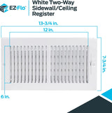 EZ-FLO 12 x 6 Inch Two-Way Ventilation Steel Sidewall/Ceiling Register, Steel Duct Opening