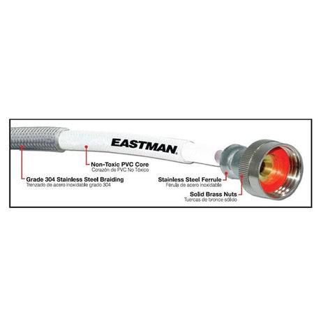 Eastman - Paquete de 2 conectores para lavadora de acero inoxidable con entrada frontal de 6 pies y 3/4 pulgadas x salida frontal de 3/4 pulgadas