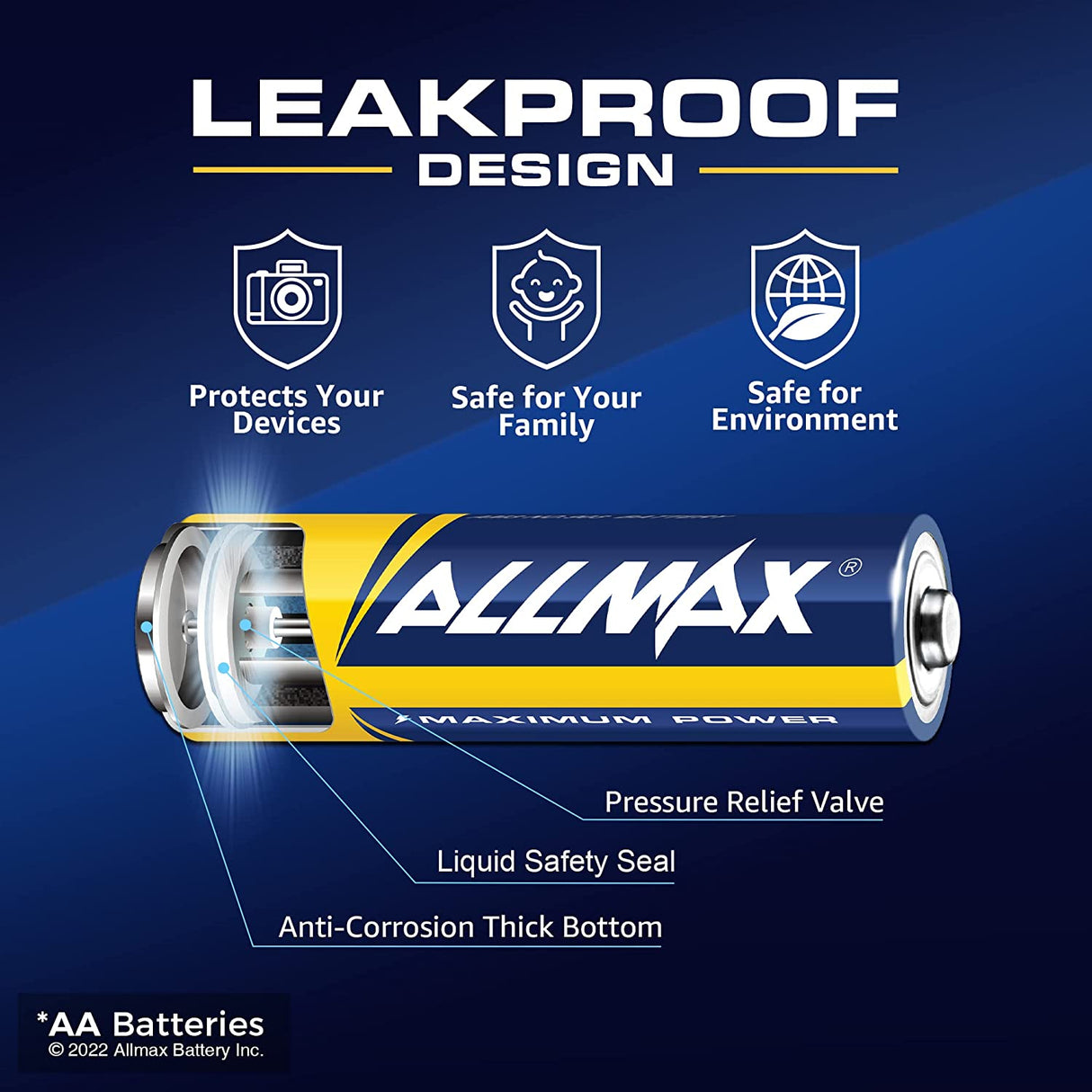 Baterías alcalinas de máxima potencia Allmax AA (paquete de 5)