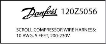 Danfoss 120Z5056 Scroll Compressor Wire Harness, 10AWG, 5Ft, 200-230V