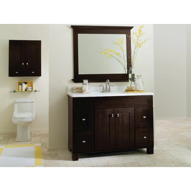 Espejo de tocador para baño con marco rectangular en color marrón espresso Diamond de 42" de ancho x 34" de alto 
